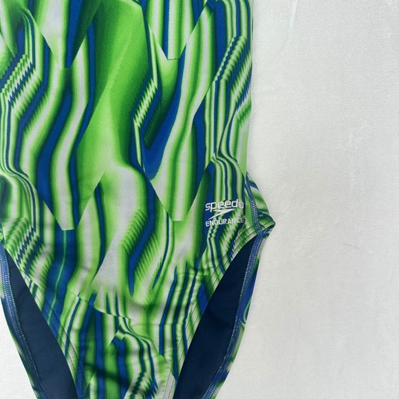Speedo Endurance+ Swimsuit Size 30 Green Blue White Graphic One Piece - Picture 1 of 6
